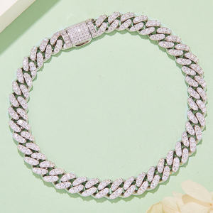 ZAWO HOUSE 925 Silver Cuban Chain 6mm Wide with VVS1 Round White Diamond Luxury Silver Plated Elegant <b>Bracelet</b> - Product Image 3