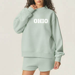 Conjunto de Sudadera y Pantalón Corto de Algodón con Forro Polar para Mujer, Cuello Alto, Manga Larga, Casual, Sólido, Transpirable y Ecológico - Product Image 1