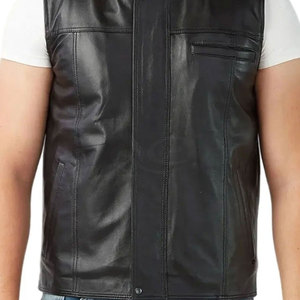 100% <b>Leather</b> O-Neck Single Button Closure <b>Leather</b> <b>Vest</b> Windproof Casual Winter Outerwear <b>Men's</b> <b>Leather</b> <b>Vest</b> Waistcoats - Product Image 5
