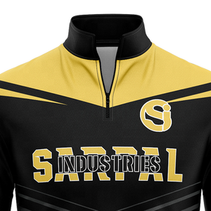 Sudadera de entrenamiento de fútbol para hombre, negra y amarilla con paneles de chevron, top de chándal de fútbol con cremallera de 1/4, manga larga - Product Image 3