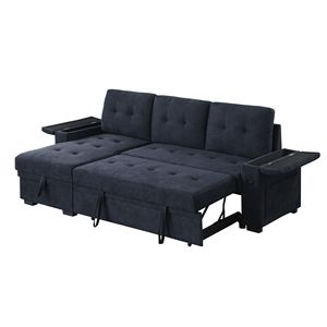 Divano Sezionale Reversibile Ashlyn II 84'' L, Grigio Scuro, in Tessuto Intrecciato con Chaise Longue Contenitore, Portabicchieri e Funzione di Ricarica - Product Image 6