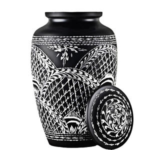 Belle urne funéraire en métal laiton/aluminium gravée avec un diamant noir pour adultes, pour les cendres humaines. - Product Image 1