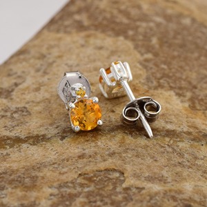 Pendientes de Plata de Ley S925 con Citrino Naranja en Forma de Estrella, Corte Redondo, Joyería Fina Clásica para Uso Diario de Mujer - Product Image 3