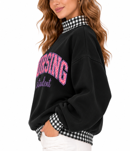 Sudadera de cuello simulado personalizada para mujer al por mayor, con letras de guinga, de algodón polar, con ribetes, estilo oversize, para invierno, ropa urbana - Product Image 2