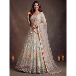 Ensemble Lehenga Choli en sequins blanc cassé brillant pour femmes grandes tailles - Product Image 4