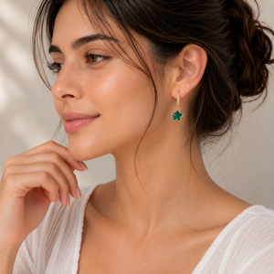 Boucles d'oreilles en onyx vert 27 à 28 mm avec zircon, forme étoile, en argent sterling 925, serties de plaqué or 18 carats - Product Image 6