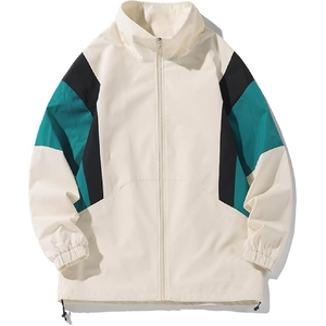Veste de sport pour homme à blocs de couleur, coupe-vent, fermeture éclair, col montant, style sportif, pour l'automne, en polyester - Product Image 1