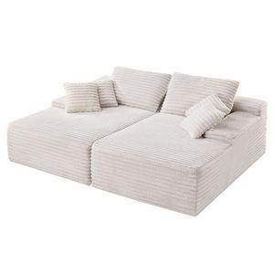 82.7 di grandi dimensioni in velluto a coste Beige sezionale divano Loveseat doppia Chaise Lounge per soggiorno - Product Image 1