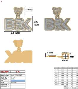 Colgante de Moissanita Personalizado BRK Bear |   Colgante con Nombre Personalizado Estilo Hip Hop |   VVS1 D Color Iced, Plata 925, Certificado GRA |   OEM - Product Image 3