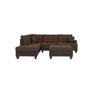 Divano Sezionale Reversibile a 3 Posti in Tessuto Cioccolato con Chaise Longue e Pouf, Cuscini in Polifibra, Arredamento per Soggiorno - Product Image 2