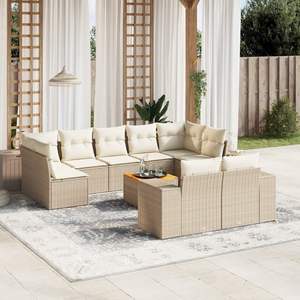 Conjunto de Sofás Modulares Grandes de Ratán Sintético Beige para Jardín, Muebles Modulares Cómodos para Exteriores - Product Image 1