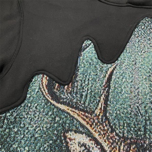 Sweat-shirt à capuche noir pour homme, imprimé pailleté motif montagne, décontracté, pour l'hiver, coupe ample, en polaire tricotée, polyester, service OEM - Product Image 5