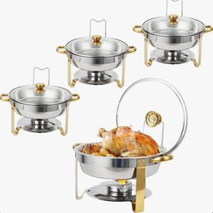 Juego de 4 calentadores de comida redondos de acero inoxidable de 5QT para buffet, ideales para catering, al mejor precio. - Product Image 1