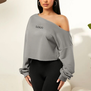 Sweat-shirt tricoté asymétrique à épaules dénudées pour femme, couleur unie, coupe ample et oversize, idéal pour l'automne, personnalisable - Product Image 2