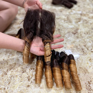 Extensiones de Cabello Humano de Moda, Paquetes de Cabello Humano con Trama Cosida a Mano, Extensiones de Cabello Humano con Frente de Encaje, Pelucas de Cabello Humano Rizado y Voluminoso - Product Image 3
