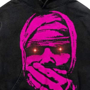 Sudadera con capucha para hombre Chrome Skeleton Middle Finger 2026, negra lavada, oversize, con gráfico metálico, azul neón, estilo streetwear artístico - Product Image 3