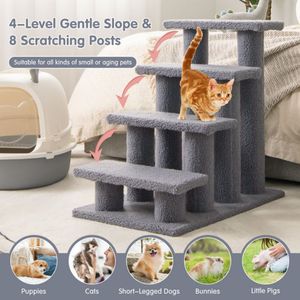 24-Inch 4-Step <b>Cat</b> <b>Tree</b> Climber with Carpeted Ladder Ramp and <b>Scratching</b> <b>Post</b> for Pet <b>Cats</b> - Product Image 6
