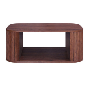 Table basse en bois massif cannelé de style contemporain français avec rangement inférieur pour salon - Product Image 6