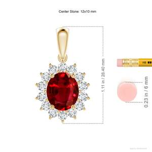 Pendentif en or 14K 18K fait main avec rubis rouge naturel ovale certifié IGI et halo de diamants floraux - Product Image 5