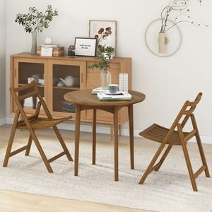 Set of 2 <b>Folding</b> <b>Dining</b> <b>Chairs</b> Rubber Wood Frame with Slatted Seat - Product Image 3