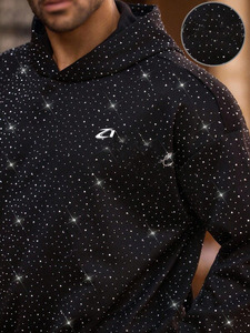 เสื้อฮู้ดดี้ผู้ชายประดับคริสตัลสีดำทรงโอเวอร์ไซส์ สไตล์สตรีทแวร์ ผ้าคอตตอนผสม ผลิตตามสั่ง พร้อมบริการผลิตและจัดหา - Product Image 6