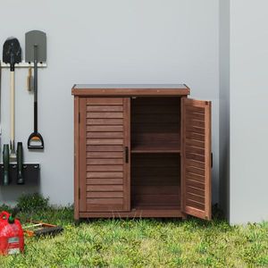 Outdoor Patio Garden Furniture Potting <b>Bench</b> with Storage Cabinet <b>Metal</b> Table Top Wood Workstation 31x17x36 Coffee 31x17x36 - Product Image 2