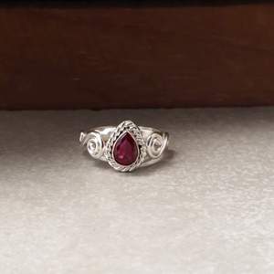 SHYAM JEWELRS 925 Sterling Silver Rose Gold Plated Pink <b>Ruby</b> Bezel Setting Teardrop Gemstone Vintage Christian IGI Certified - Product Image 1