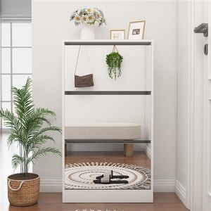 Modern White 3-Tier <b>Shoe</b> Rack Narrow Wood Slim <b>Shoe</b> <b>Storage</b> Cabinet with Mirror Dustproof Organizer for Home and Apartment - Product Image 2
