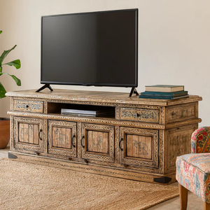 Mueble de TV Convertible de Lujo, Extensible, de Madera Sólida, Estilo Moderno Rústico para Sala de Estar, con Acabado Antiguo - Product Image 1