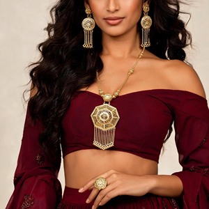 Vente en gros de parures de bijoux longues en or rempli 14K, 18K, 24K, design turc, parure de bijoux de mariée traditionnelle, parure de bijoux de style Dubaï, parure de bijoux tendance - Product Image 2