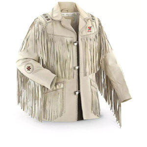 Solid Trader Real <b>Suede</b> Fringe Leather <b>Jacket</b> Cowboy Tassel Style Breathable Fabric Modern Western Wear For Unisex - Product Image 1