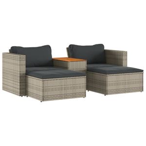 Set di 5 pezzi di grigio Poly Rattan Acacia Patio Set con cuscini - Product Image 2