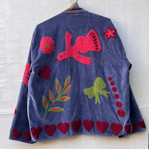 Blue coat and Handmade Embroidered Velvet Jacket Boho Suzani Style <b>bird</b> Design Floral Suzani Jacket Unique Gift For Her - Product Image 1