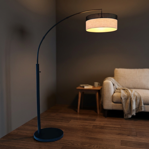 Lámpara de Pie Moderna LED con Base de Metal, Pantalla de Tela, Altura Ajustable, Regulable, Luz Blanca Cálida 2700K, Casquillo E26, 100W - Product Image 4
