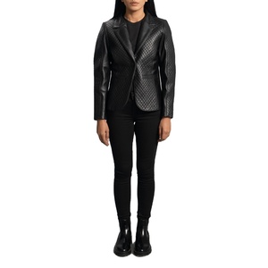 Chaqueta Blazer Negra Clásica de Piel de Oveja Genuina para Mujer, Elegante, Corte Entallado, Ropa Formal de Oficina, Cuello de Solapa, Dos Botones - Product Image 5