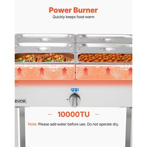 Commercial Propane Steam <b>Table</b> <b>with</b> 6-Pan LP Gas Outdoor Soup Warmer 3\" <b>Wheels</b> Stainless Steel Food Warming & Holding Equipment - Product Image 4