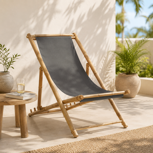 Chaise longue en bambou pliable et réglable pour la plage, avec siège en toile résistant aux intempéries, mobilier de relaxation pour l'extérieur et l'intérieur, vente en gros, OEM - Product Image 1