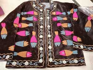 Brown Fish Embroidered <b>Velvet</b> <b>Jacket</b> <b>Women</b> Handmade Suzani Boho Coat Vintage Ethnic Designer Outerwear Wholesale Exporter India - Product Image 4