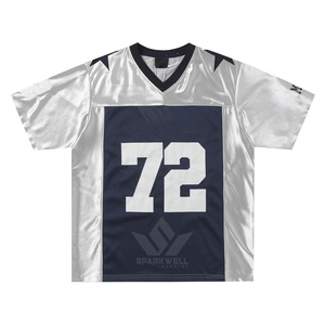 เสื้อฟุตบอลอเมริกันสีดำสำหรับผู้ชาย คอวี แขนสั้น เบอร์ 72 ผ้าตาข่ายระบายอากาศ โพลีเอสเตอร์ ซับเหงื่อ - Product Image 2