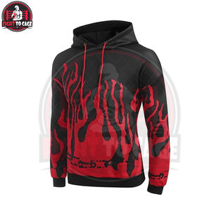 Sudadera con Capucha Personalizada con Estampado de Llamas por Sublimación Completa, OEM, de Alta Calidad, para Hombre, Negra y Roja, con Bolsillos, Estilo Urbano, para Otoño - Product Image 2