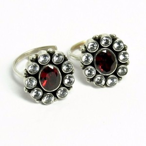 Bagues en argent sterling avec pierres CZ rouges et blanches, sertissage clos, motif bohème pour amoureux, pour femmes et unisexe, fiançailles/anniversaire - Product Image 3