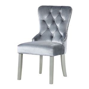 Glam Wingback Design <b>Acrylic</b> Tufted Dining <b>Chairs</b> Dark Gray Flannelette Upholstered Side <b>Chairs</b>-2pcs Set - Product Image 6