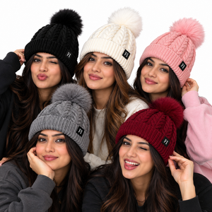 Bonnet d'hiver unisexe en tricot torsadé avec pompon de haute qualité, logo personnalisé, revers côtelé, chapeaux tendance, vente en gros, fournisseur de mode B2B USA - Product Image 5