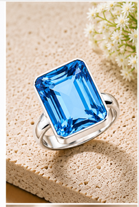 Blue <b>Quartz</b> Sterling Silver <b>Ring</b>, Emerald Cut Blue Gemstone <b>Ring</b>, Handmade 925 Silver Jewelry - Product Image 3