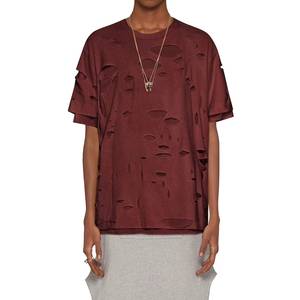 T-shirt Homme Oversize Effet Vieilli Couleur Unie Manches Courtes Col Rond Style Urbain Coton Jersey Coupe Ajustée - Product Image 1