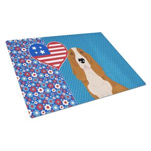 Rouge blanc tricolore Basset Hound USA américain décoratif en verre trempé planche à découper grande taille cuisine planche de service ustensiles - Product Image 1