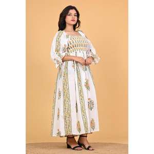 Vestido Largo Maxi de Algodón Indio con Estampado Floral para Mujer, Vestido Bohemio con Mangas Largas para Vacaciones de Verano - Product Image 6