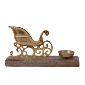 Christmas Sleigh <b>Tea</b> <b>Light</b> Holder Wooden Base With Four Black Candle Cups Indoor Home Decoration Custom Shape - Product Image 2