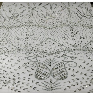 High Quality Eco-Friendly Luxury Traditional French <b>Net</b> Lace Heavy Rhinestone ROYAL Color Beaded Handmade Floral Bridal 5 Yards - Product Image 1