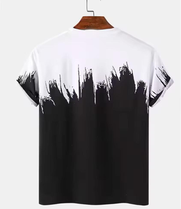 เสื้อยืดคอกลมแขนสั้นผู้ชาย ลายเพ้นท์มือสีดำขาว สไตล์ลำลอง ทรงปกติ - Product Image 2